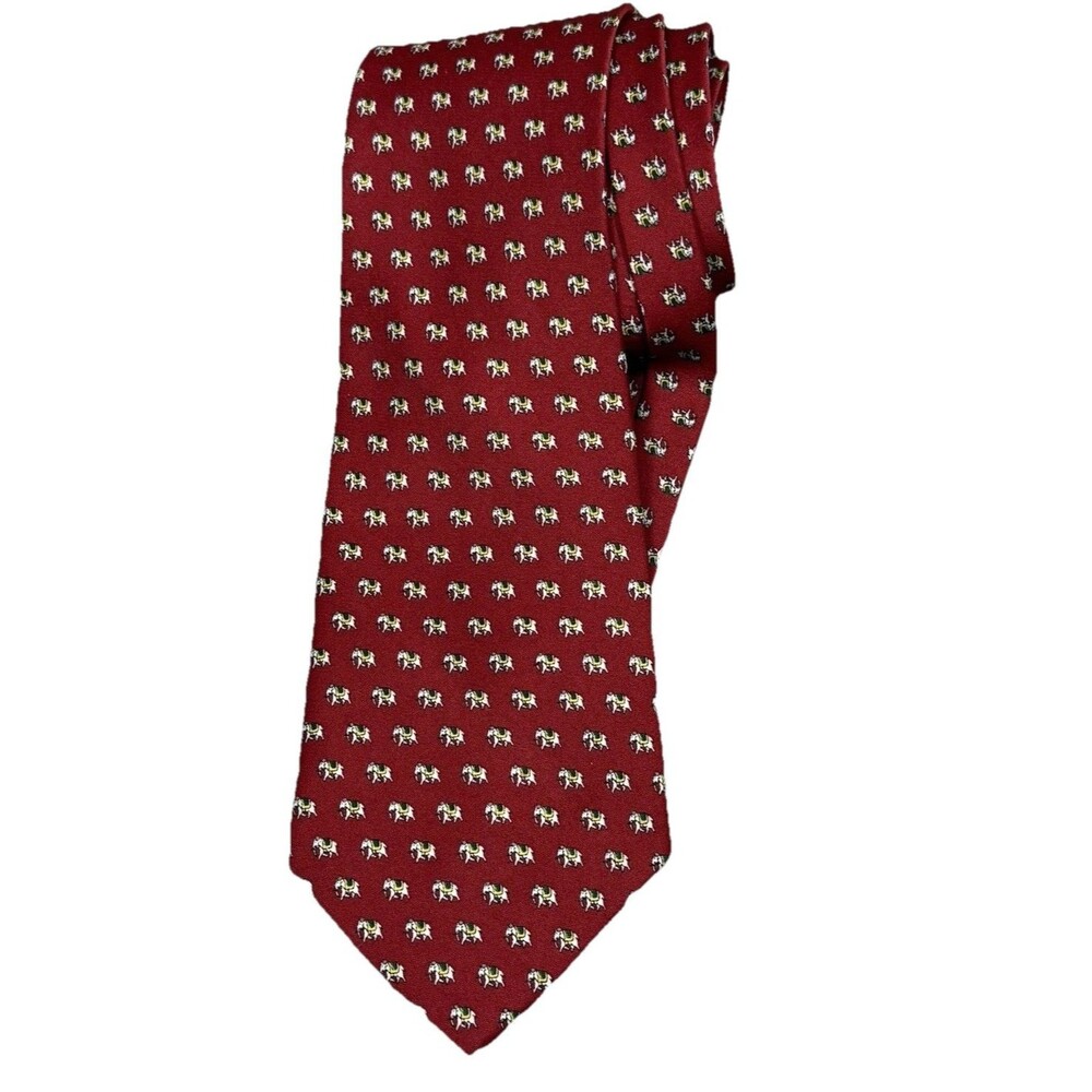 Kai Long 100% Silk Designer Wide Tie Red Elephant Handmade‎ Luxury Necktie 4in